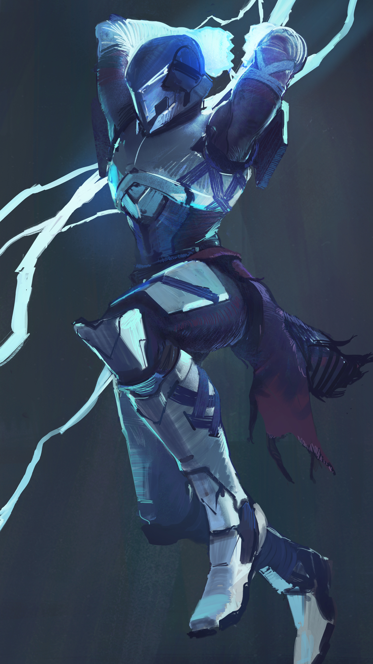 Stylized Destiny 2 character art for mobile wallpaper featuring a Guardian with dynamic lighting effects.
