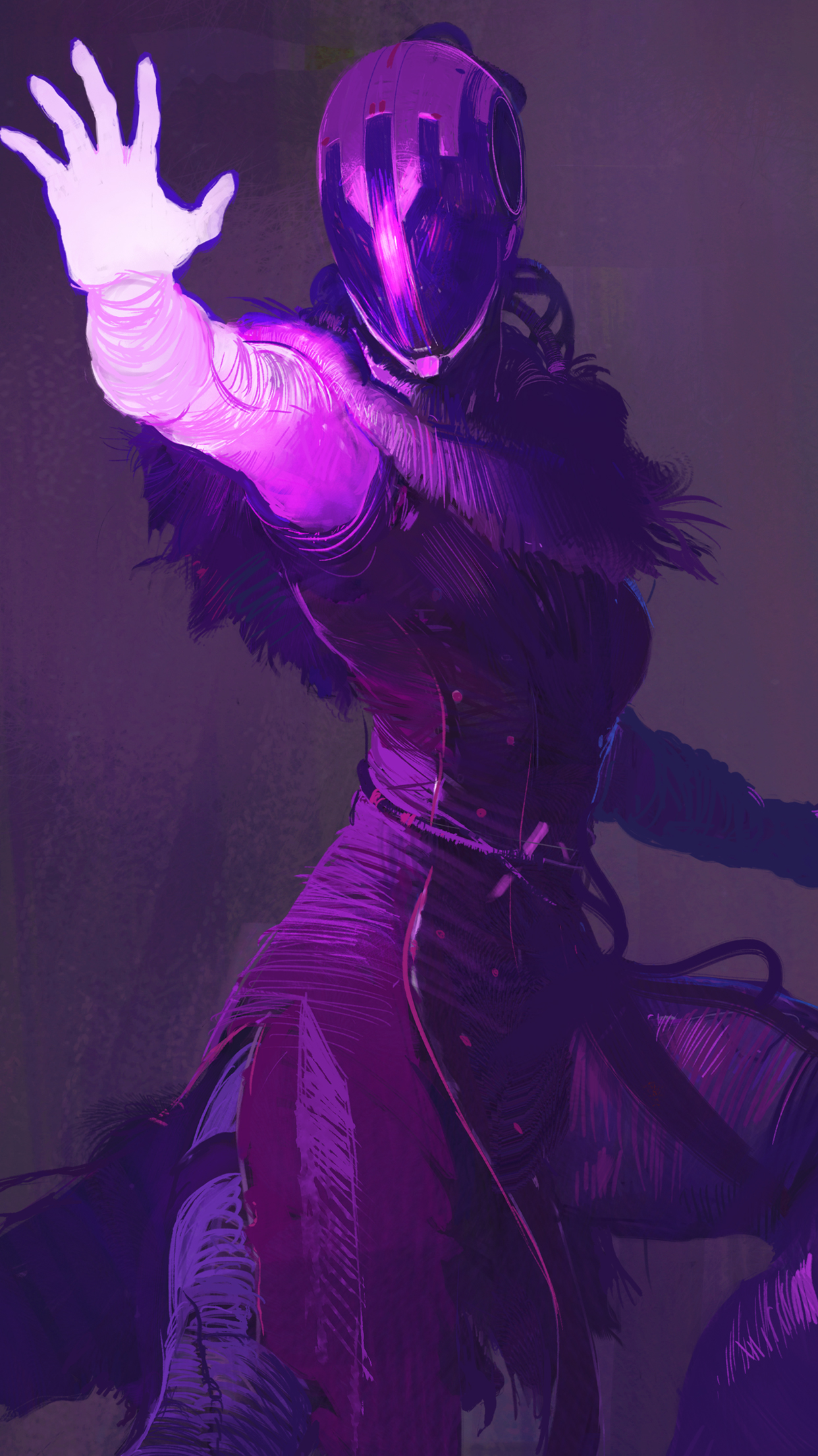 Destiny 2 themed phone wallpaper featuring a stylized Guardian in purple tones.