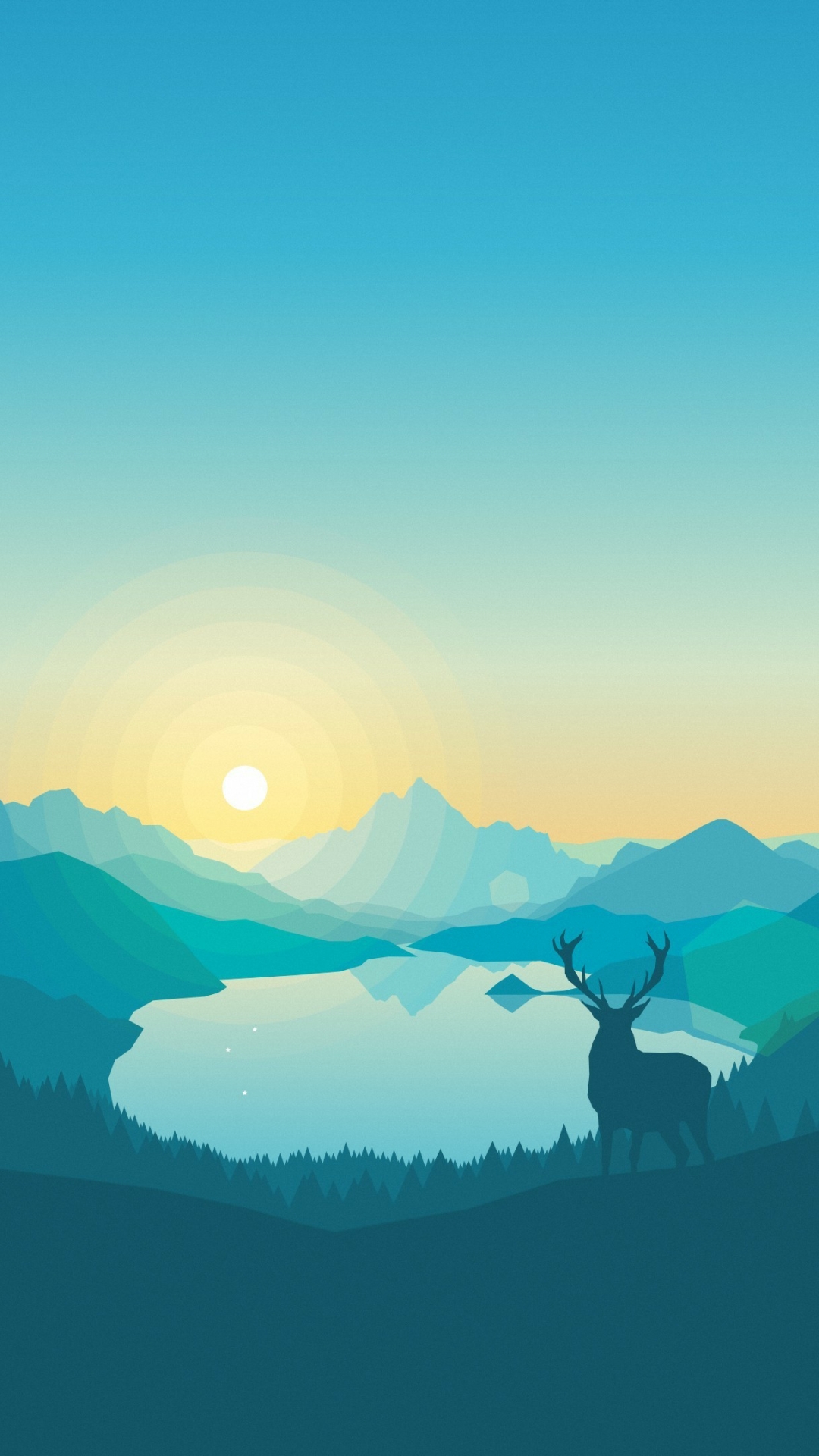 Lakeside Wallpaper 4K, Evening, Deer, Minimal art, #4585