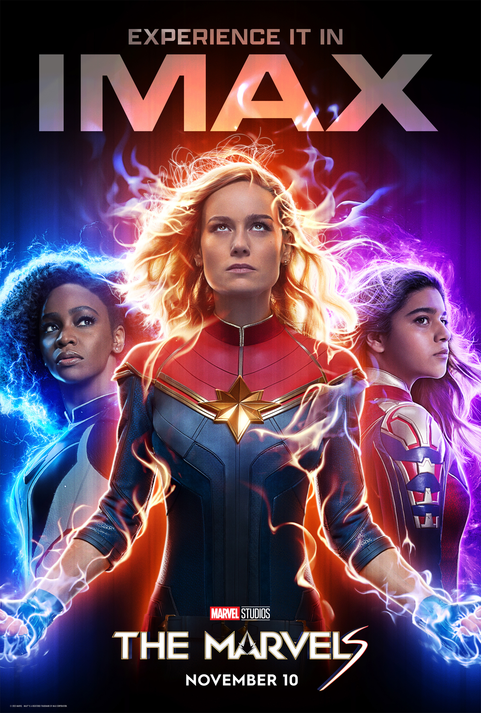 The Marvels IMAX movie poster featuring Carol Danvers for phone wallpaper.