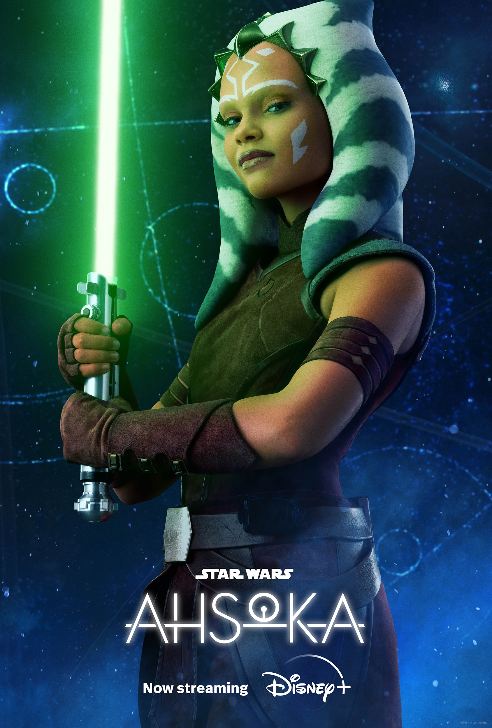 Ahsoka Tano holding a lightsaber, Star Wars character phone wallpaper for Disney+ streaming