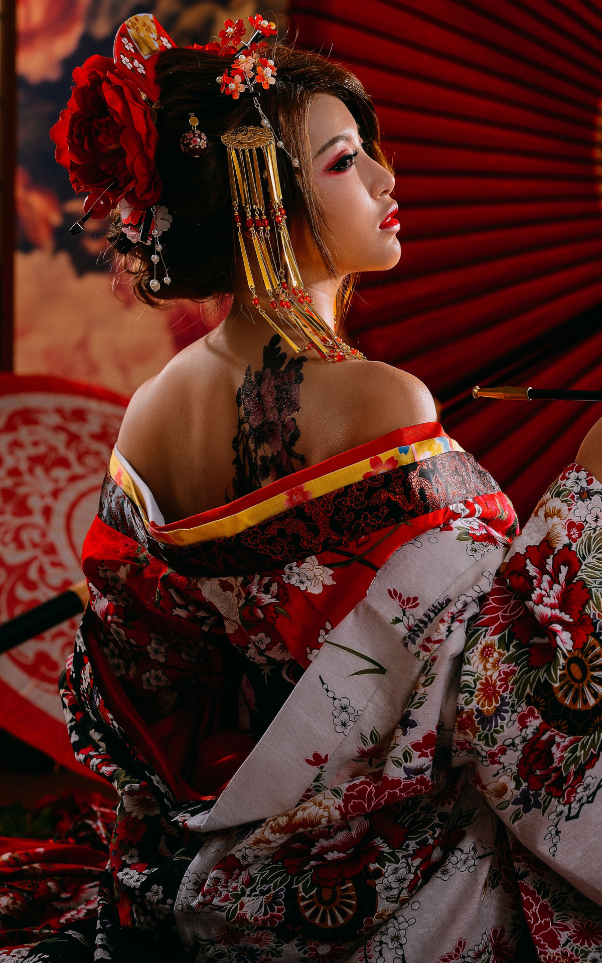Geisha with Red Umbrella