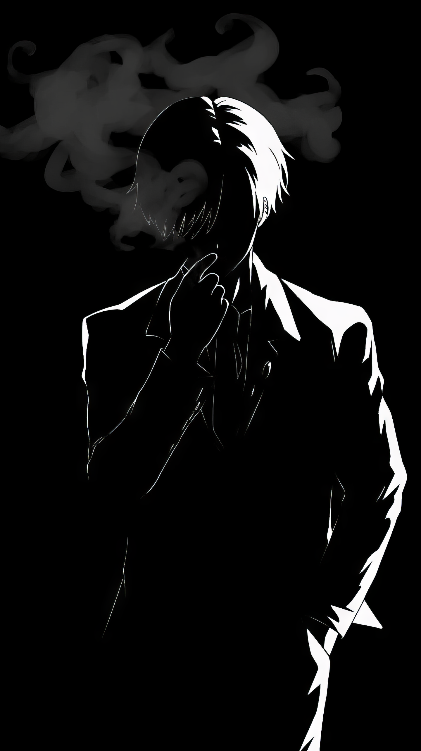Silhouette of Sanji from One Piece in black and white, ideal for a phone wallpaper.