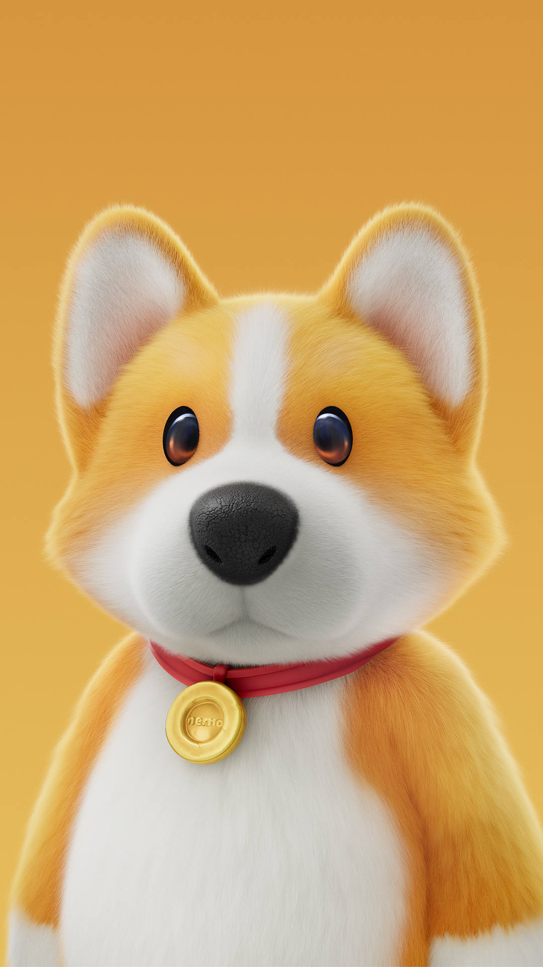 Cute corgi from Party Animals game as a phone wallpaper with a warm orange background.
