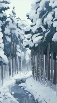 Snow-covered forest pathway winter wallpaper for phone