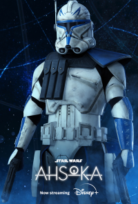 Star Wars themed phone wallpaper featuring a stormtrooper with an 'Ahsoka' title, promoting the streaming on Disney+.