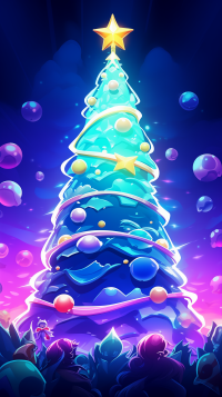 Festive Christmas tree phone wallpaper with vibrant colors and sparkling decorations.