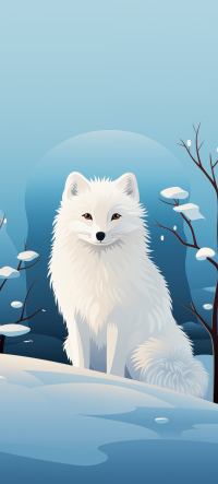 Arctic fox wallpaper for phone showing a serene white fox in a snowy landscape, perfect for a winter-themed background.