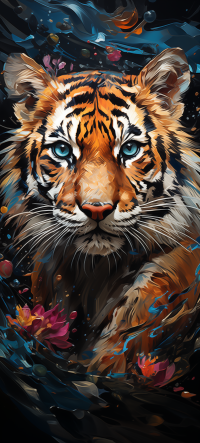 Colorful artistic tiger illustration phone wallpaper.