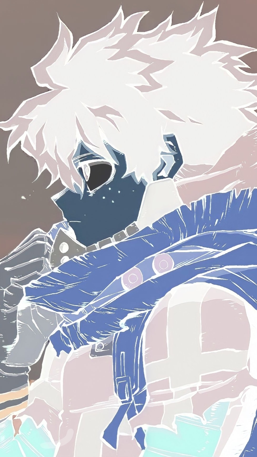 Izuku Midoriya (My Hero Academia) anime phone wallpaper: stylized side-profile in cool blues with scarf and mask — for iPhone and Android