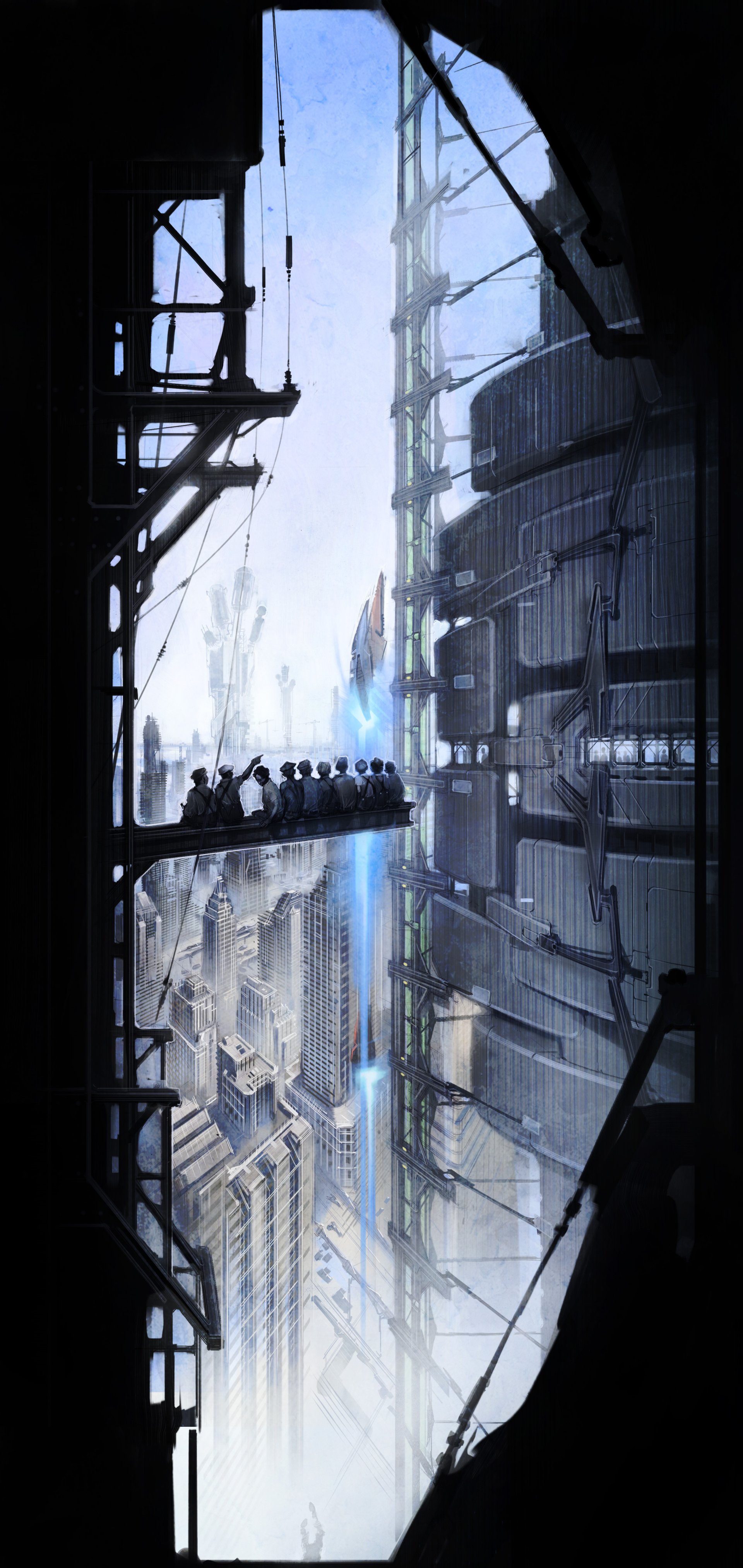 Futuristic cityscape wallpaper from WipEout Omega Collection, optimized for mobile phone screens with a vertical layout.