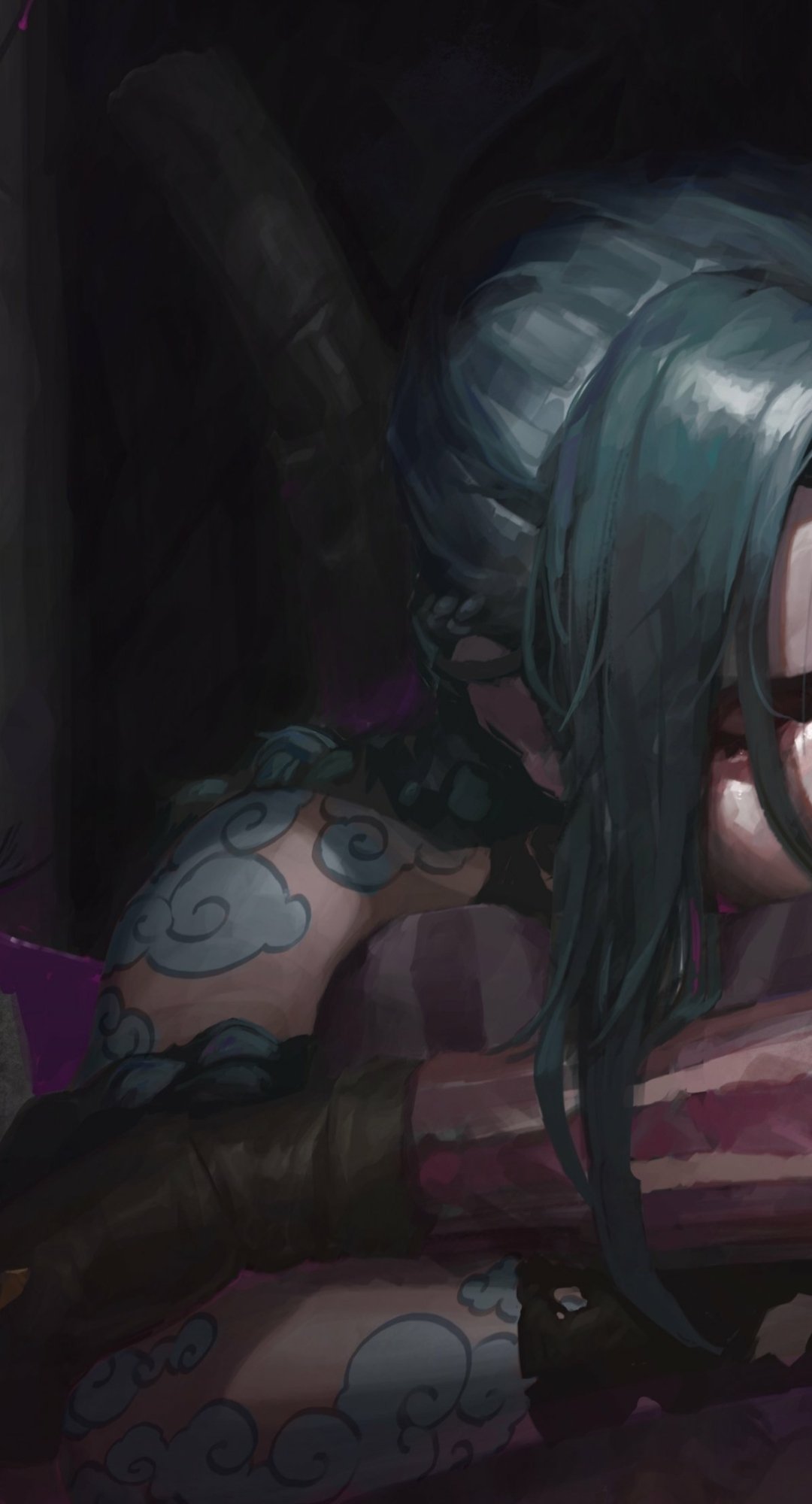 Phone wallpaper featuring a dark, detailed artwork from the TV show Arcane, designed to fit both iPhone and Android screens.