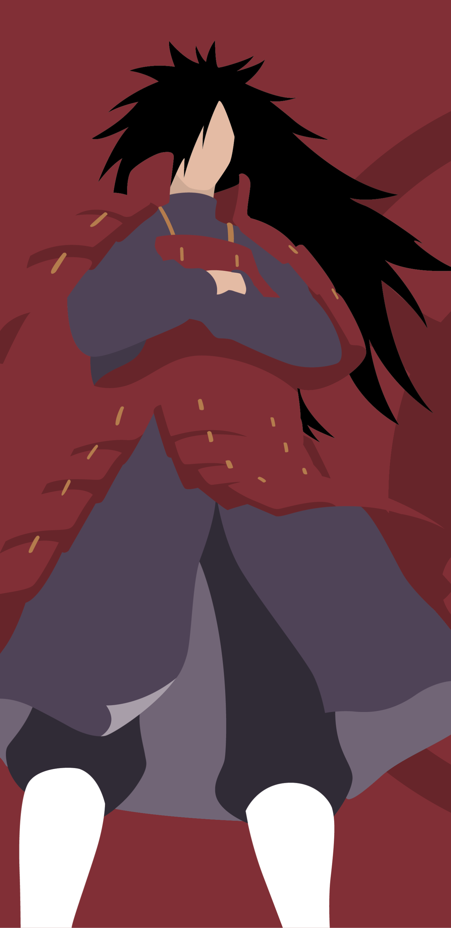 Minimalist anime-style Naruto wallpaper featuring a strong character in red armor, designed for seamless display on iPhone and Android phone screens.