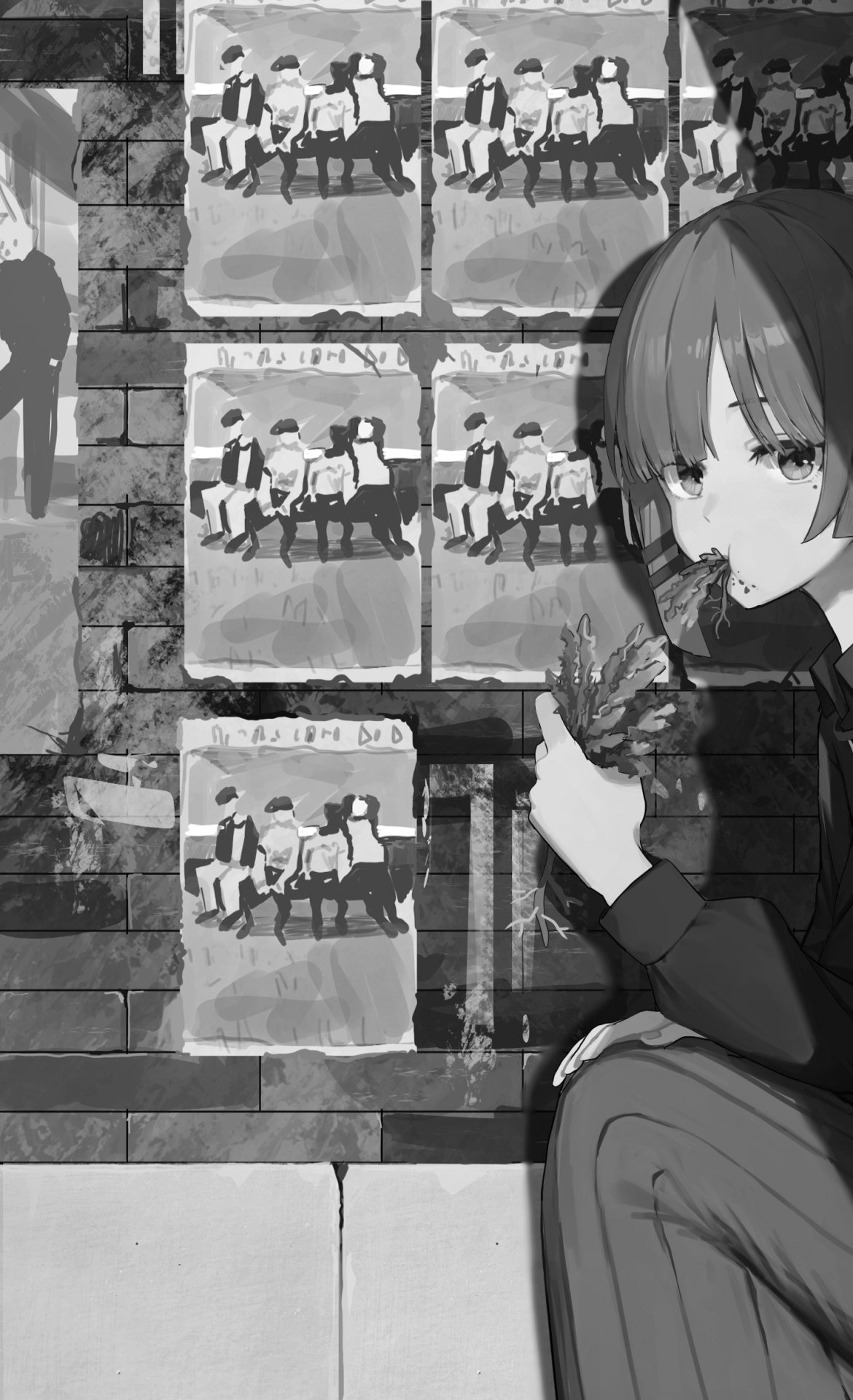 Phone wallpaper featuring Ryou Yamada from the anime Bocchi the Rock!, designed to fit both iPhone and Android screens with a stylish, character-focused composition.