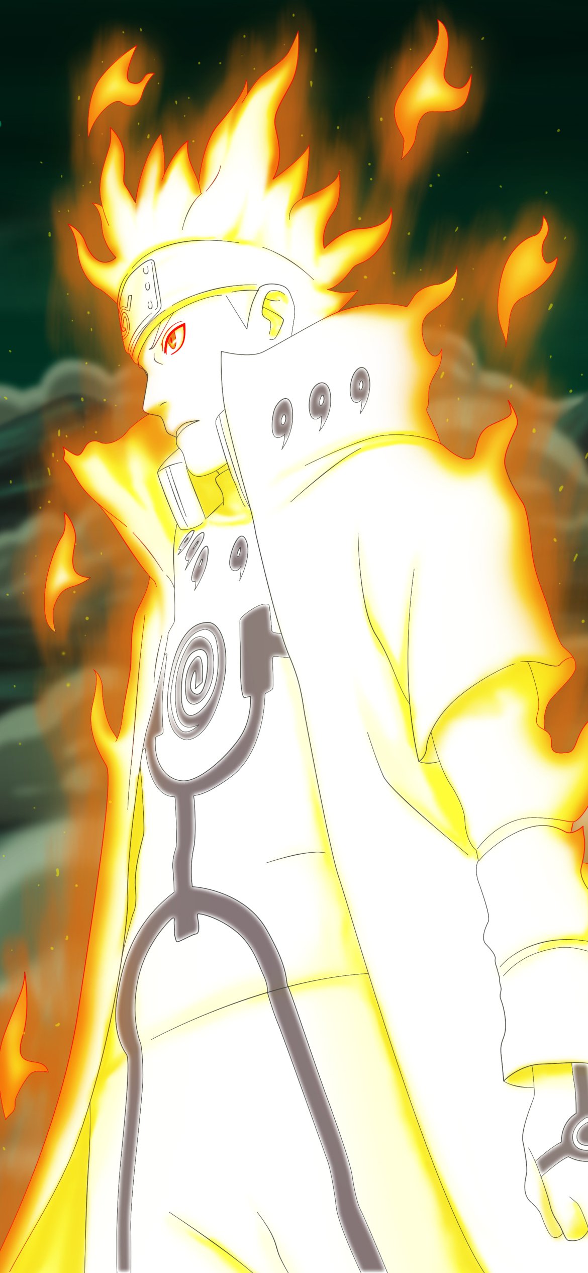 Anime-themed Naruto phone wallpaper featuring a glowing Naruto character surrounded by fiery energy, designed for both iPhone and Android displays.