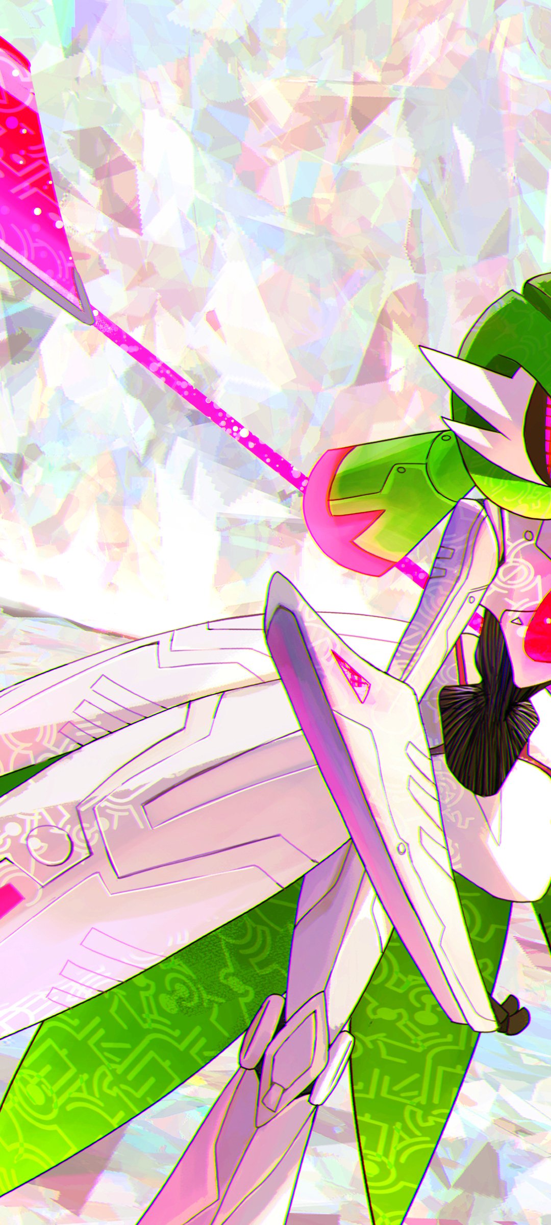 Phone wallpaper featuring a dynamic Pokémon from Scarlet and Violet, designed for both iPhones and Android devices with vibrant colors and sleek sci-fi elements.