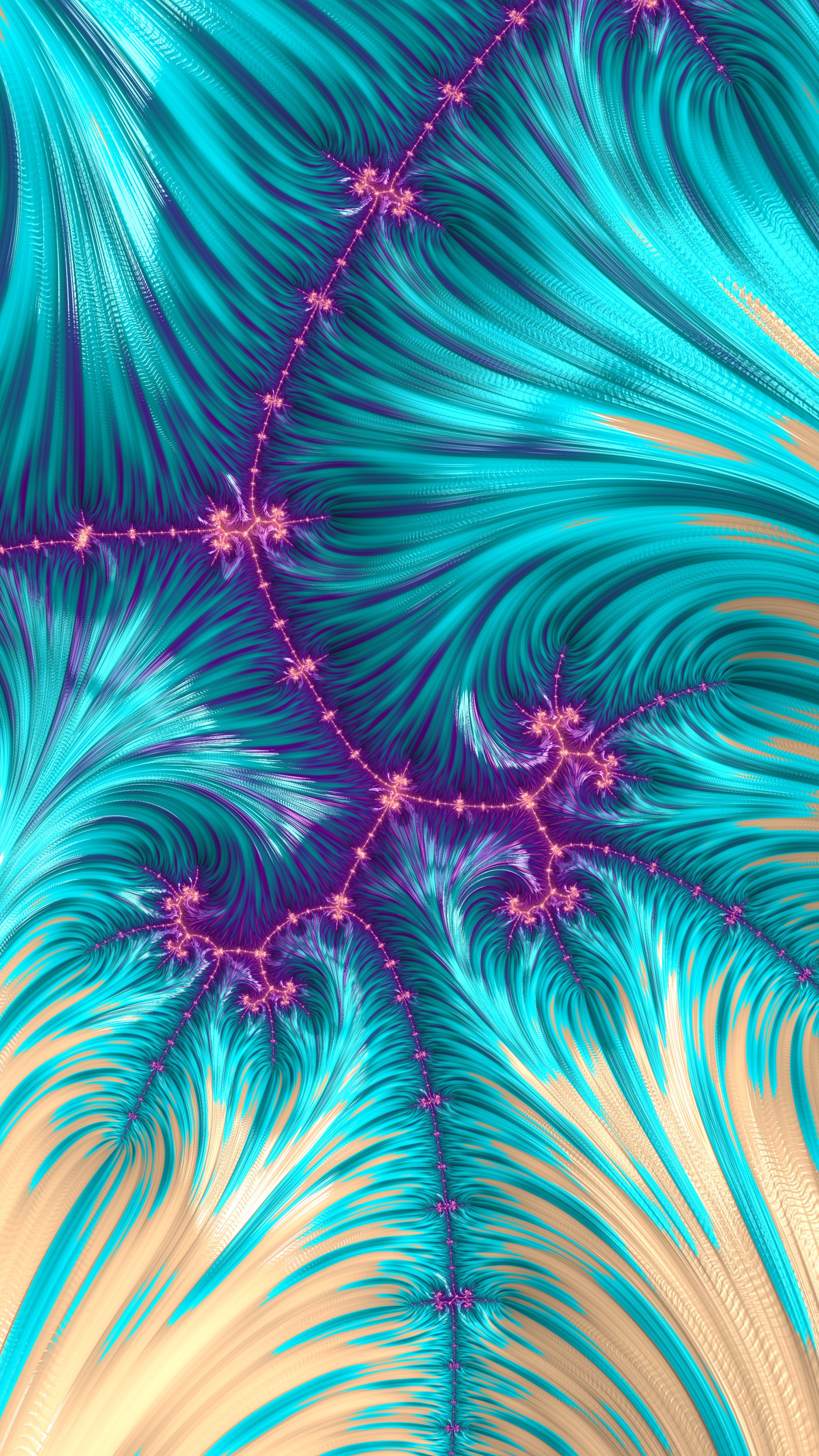 Abstract fractal wallpaper with vibrant turquoise and purple swirls creating a trippy, psychedelic hippie design for iPhone and Android phones.