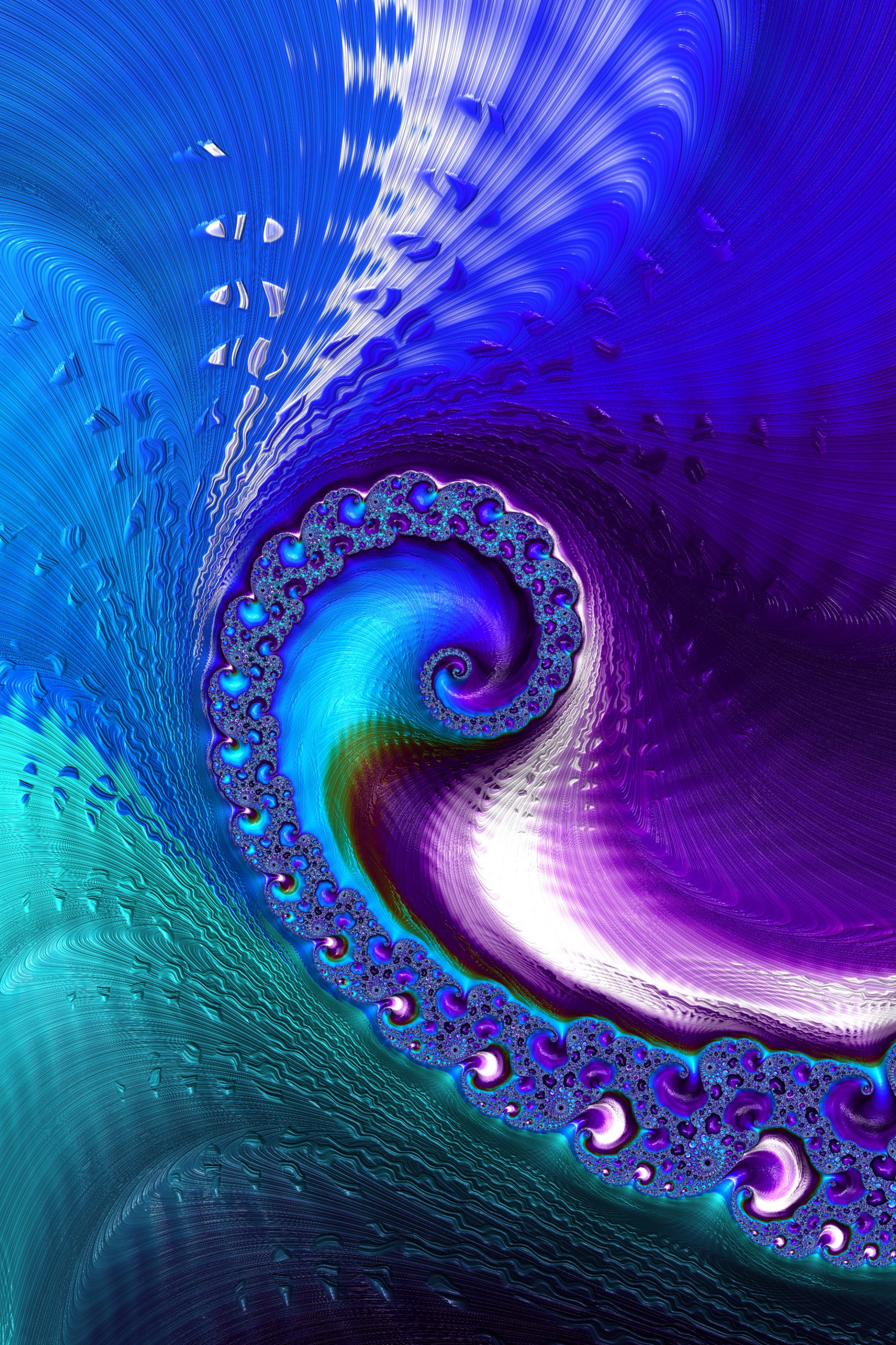 Vibrant digital fractal wallpaper in trance and psychedelic style, featuring swirling blue and purple Frax abstract patterns, designed for both iPhone and Android screens.