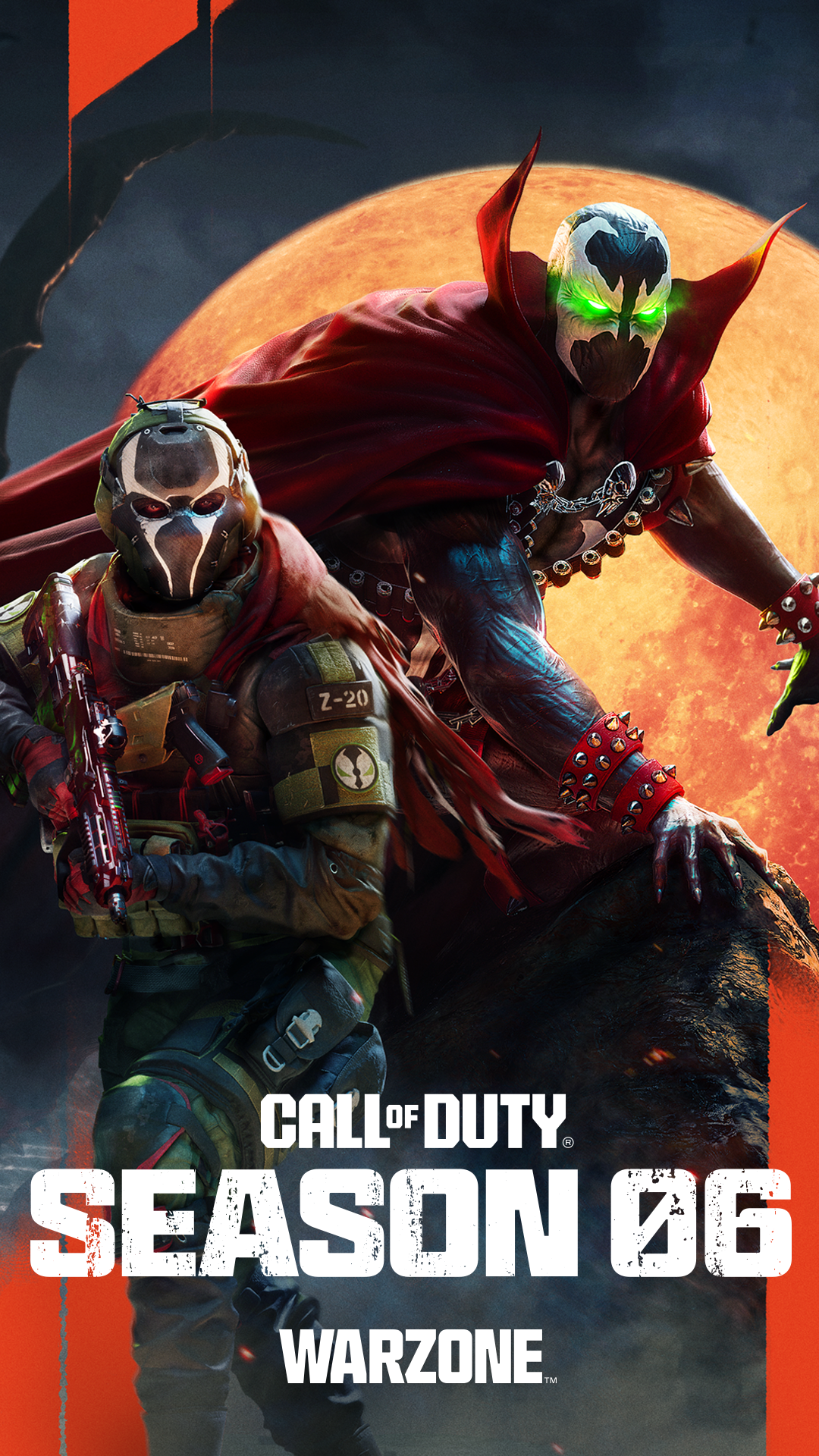 Call of Duty: Warzone 2.0 Season 06 themed phone wallpaper featuring game characters in action poses.