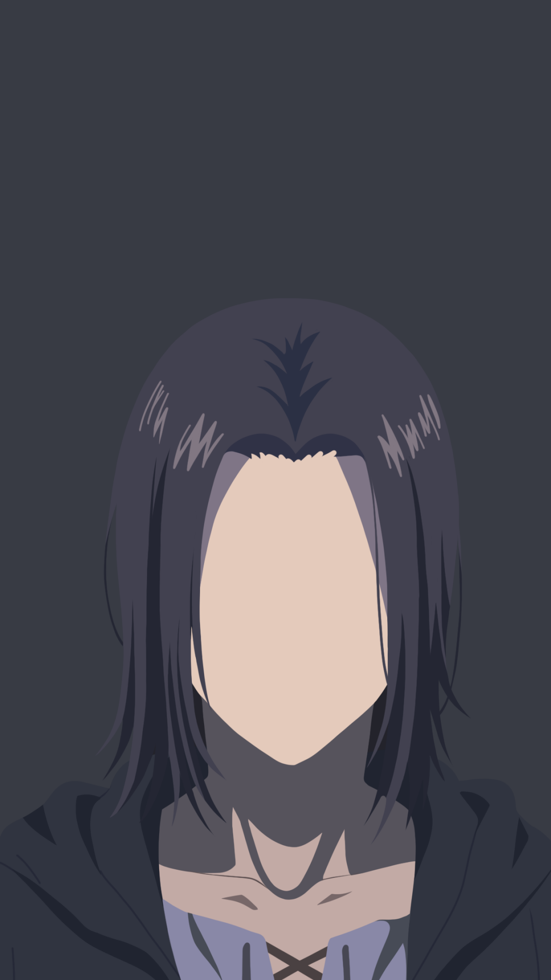 Anime-style wallpaper featuring a faceless character with long dark hair from Attack on Titan, designed to fit iPhone and Android phone screens.