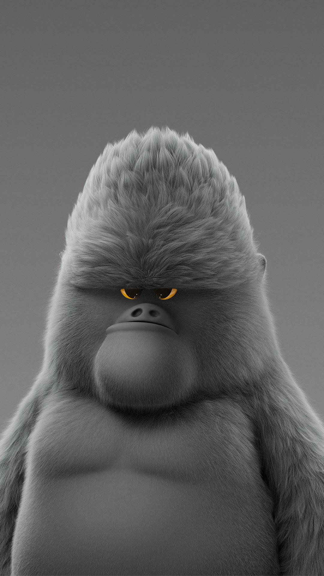 A gorilla character from the video game Party Animals stares intently at the viewer, set against a simple gray background, making for a striking phone wallpaper.