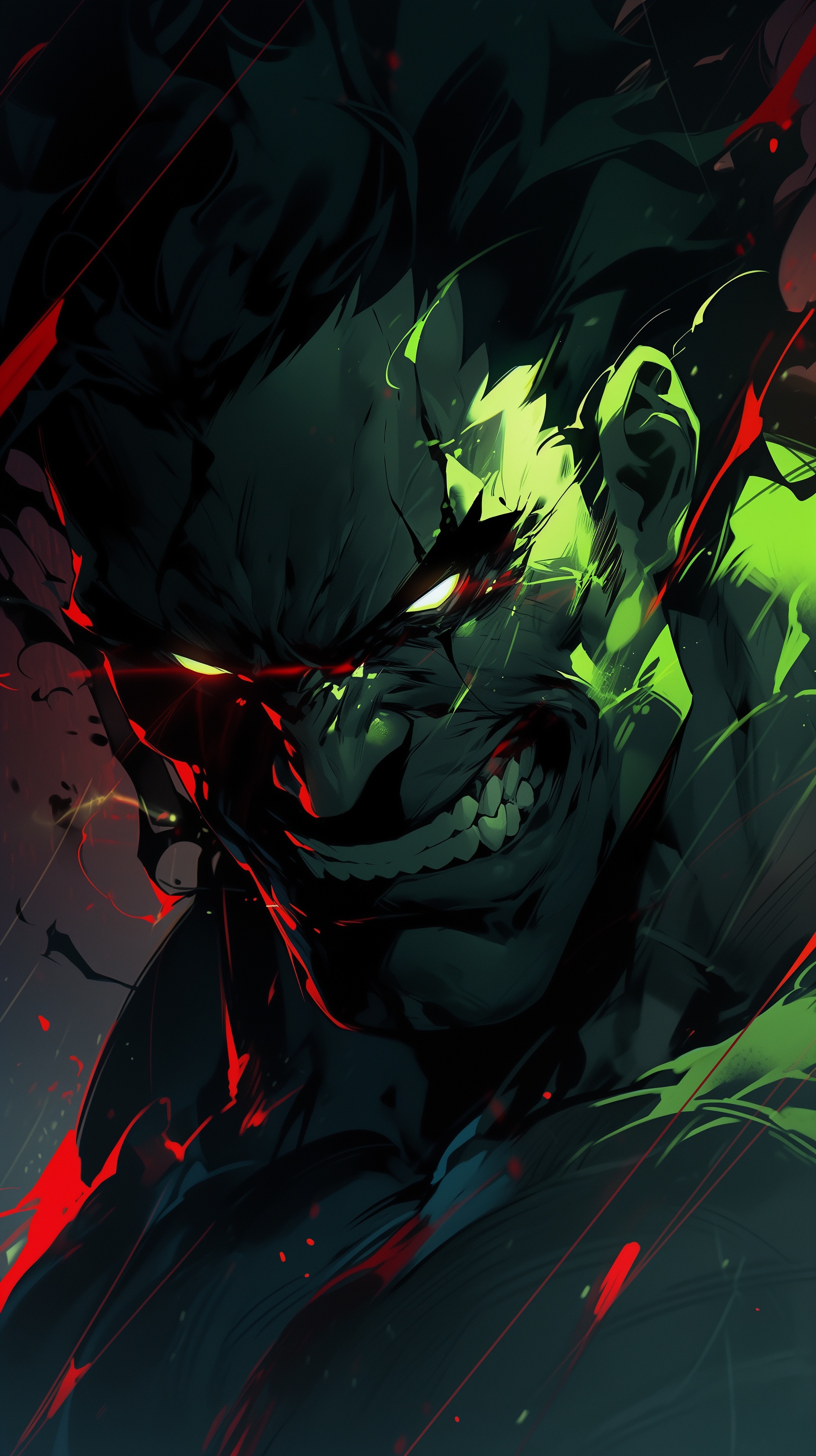 Intense Hulk themed phone wallpaper featuring a vibrant illustration of the iconic green superhero with an aggressive expression.