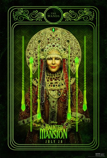 Spooky-themed phone wallpaper for 'Haunted Mansion' featuring an illustrated design with mystical and eerie elements, set for release on July 21.