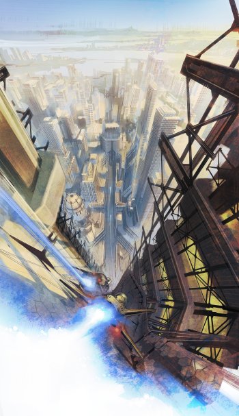 Wipeout Omega Collection game-inspired futuristic cityscape vertical phone wallpaper