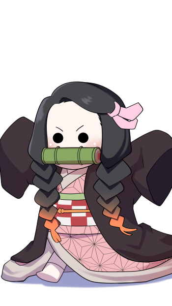 Chibi-style Nezuko from Demon Slayer: Kimetsu no Yaiba, designed as a phone wallpaper for iPhone and Android devices.