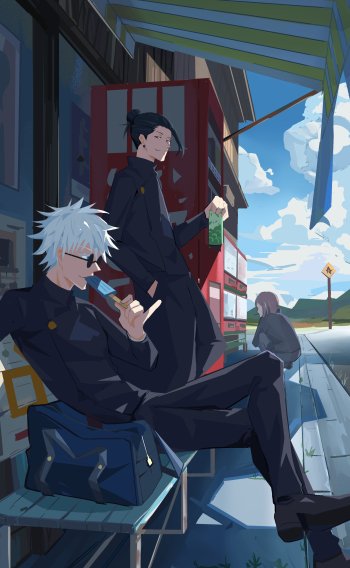 Phone wallpaper featuring Satoru Gojo and Suguru Geto from Jujutsu Kaisen, designed for both iPhone and Android displays.