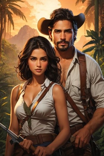  A western man and a Asian woman shooting a portrait photo while going to find the lost treasure.
