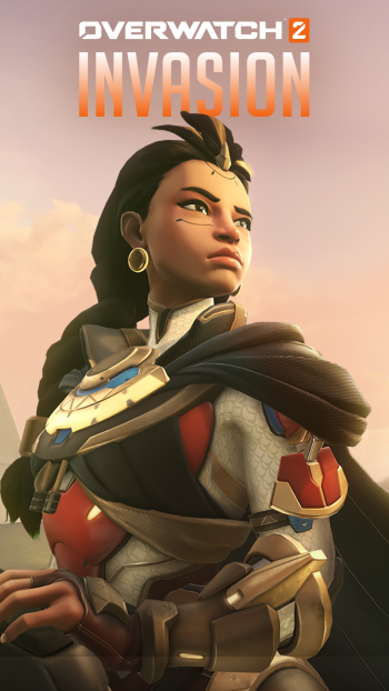 Overwatch 2 Invasion phone wallpaper featuring the character Illari looking confidently forward.