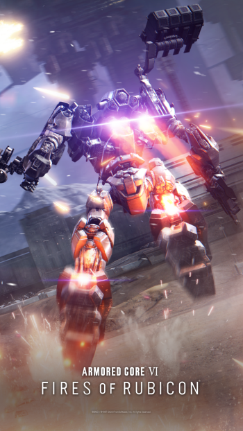 Armored Core VI: Fires of Rubicon phone wallpaper featuring dynamic mech action.
