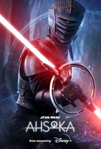 Star Wars Ahsoka themed phone wallpaper featuring character with lightsaber, now streaming on Disney+ promotional graphic.