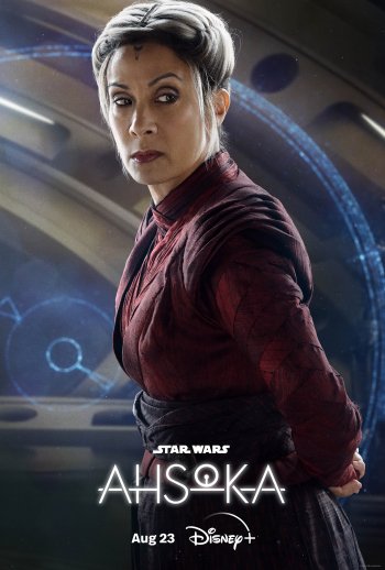 Star Wars Ahsoka themed phone wallpaper featuring a prominent character against a spaceship backdrop with Disney+ release date.