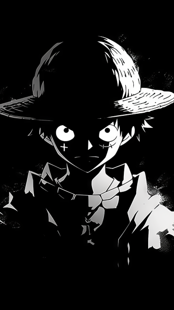 Black and white Monkey D. Luffy wallpaper from One Piece for mobile phones.