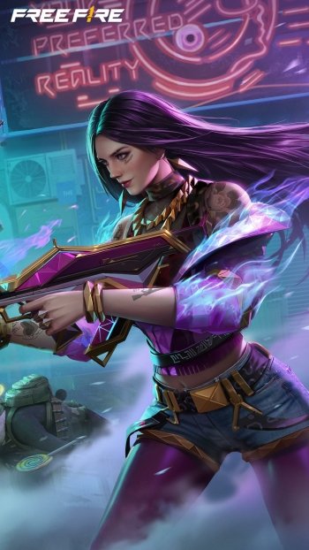 Dynamic Garena Free Fire game character wielding a bow in an action-packed phone wallpaper design.