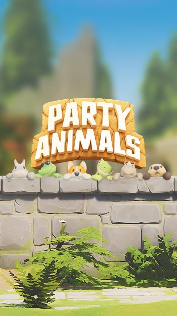 Phone wallpaper featuring Party Animals game title with cute cartoon animals on a fun, nature-themed background.
