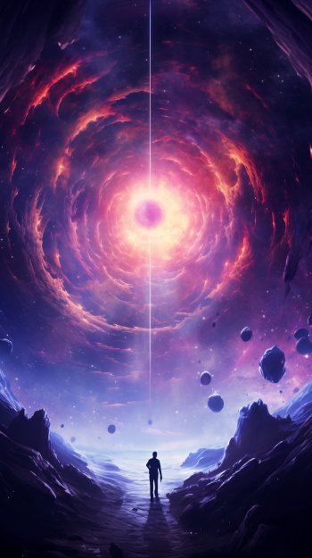 Stunning supernova phone wallpaper featuring a cosmic scene with vibrant colors and a solitary silhouette gazing at the celestial event.