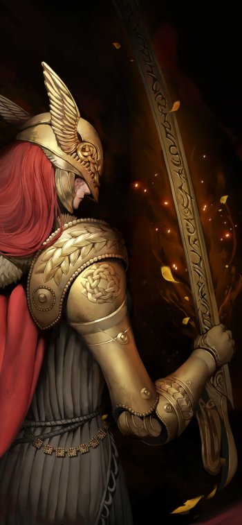Elden Ring's Malenia, Blade of Miquella, in a phone wallpaper showcasing detailed armor and sword.