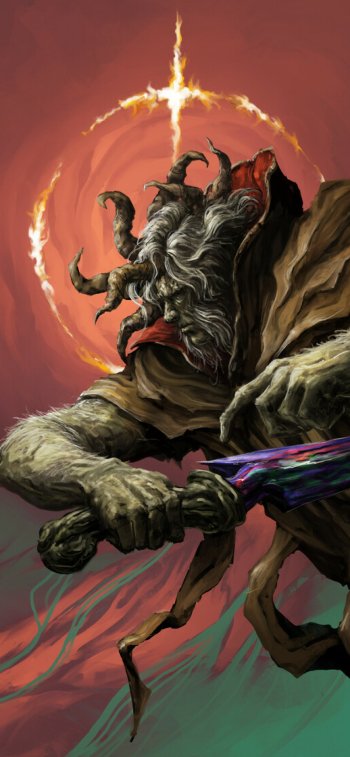Elden Ring Morgott the Omen King wallpaper for mobile, featuring the formidable boss with a fiery eclipse backdrop and a menacing pose with his sword.