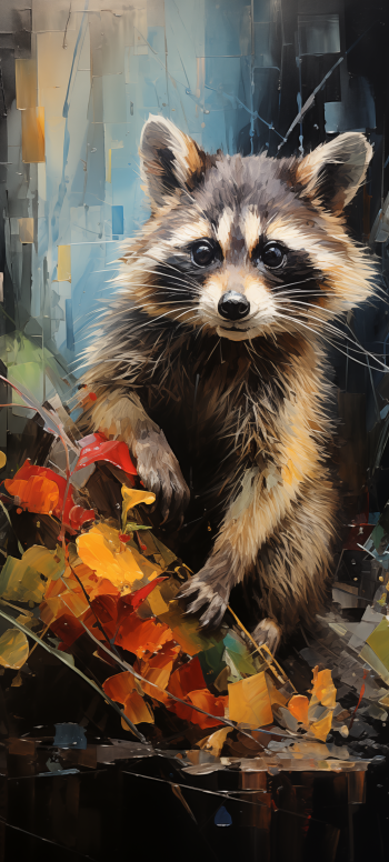 Colorful artistic raccoon wallpaper for mobile phones.