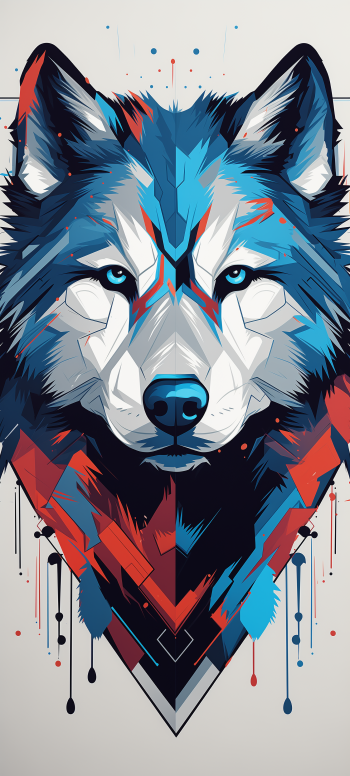 Colorful geometric husky dog artwork suitable for phone wallpaper.