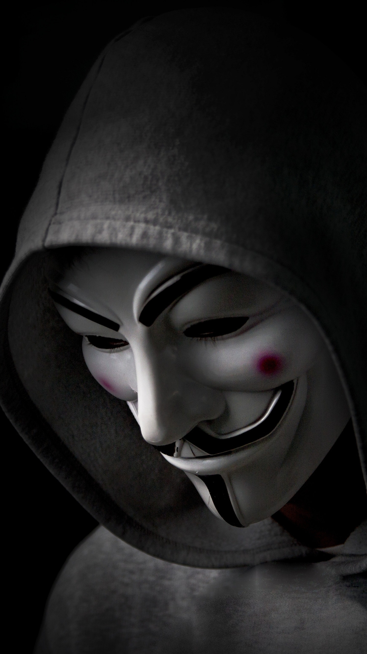 Hooded anonymous in a Guy Fawkes mask