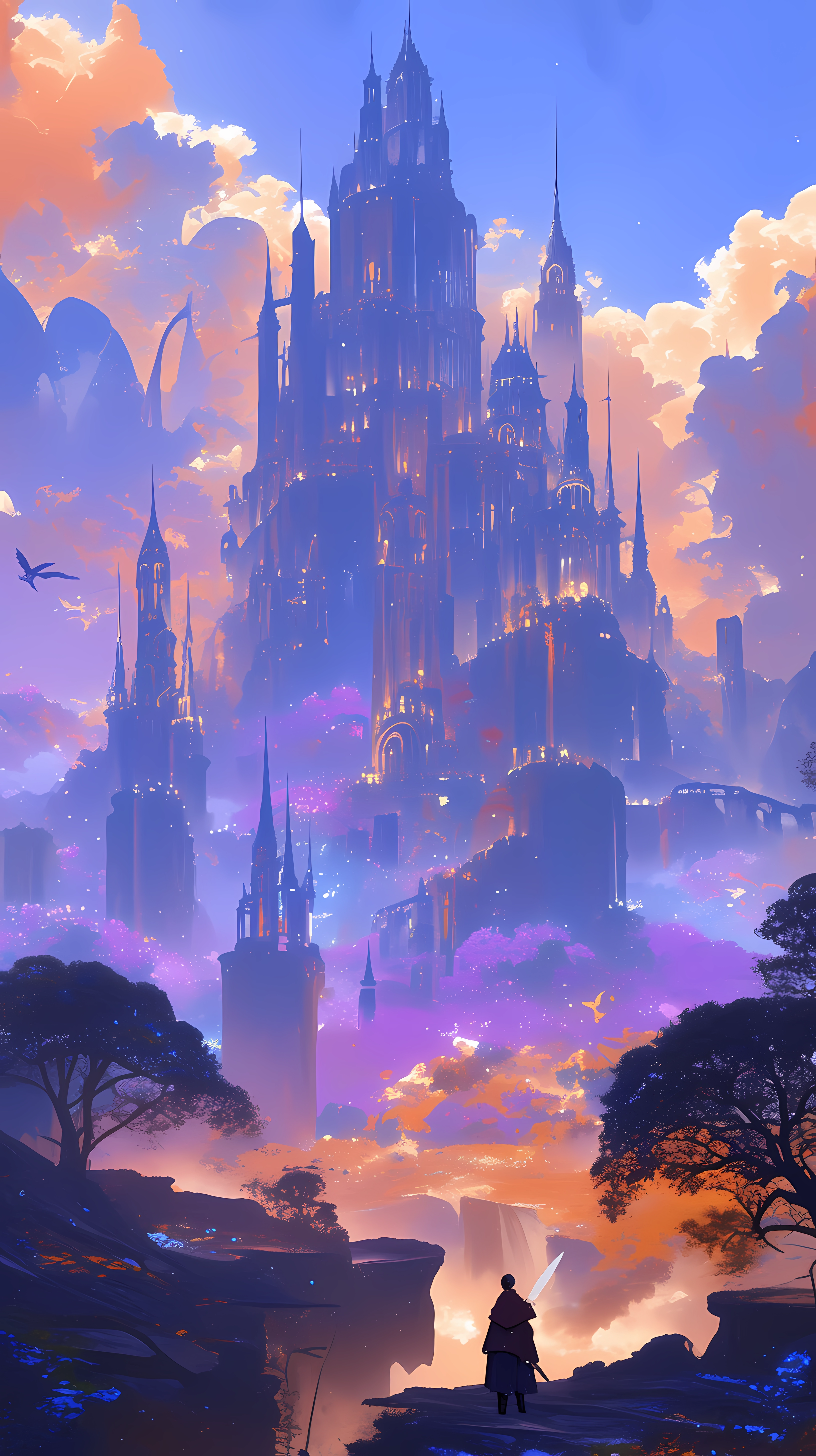 Castle, tomaknights, fantasy, cloud, anime, manga, blue, HD wallpaper |  Peakpx