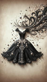 Elegant black dress design with intricate beading, perfect for a stylish phone wallpaper.
