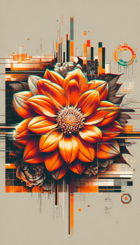 Abstract orange flower wallpaper for phone with digital geometric patterns.