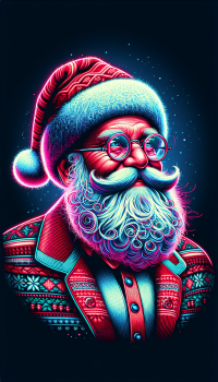 Colorful neon illustration of Santa Claus for holiday phone wallpaper.