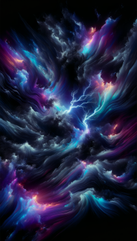 Abstract storm-themed phone wallpaper featuring swirling dark clouds with vibrant blue and pink lighting.