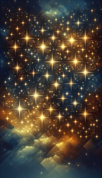 Twinkling stars in a dynamic blue and gold gradient background designed for phone wallpaper with a starry theme.